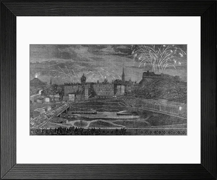Framed Print : Marriage Festivities for the Duke of Edinburgh: illumination of the Old Town, Edinburgh, 1874. Creator: Unknown Framed Print : Marriage Festivities for the Duke of Edinburgh: illumination of the Old Town, Edinburgh, 1874. Creator: Unknown