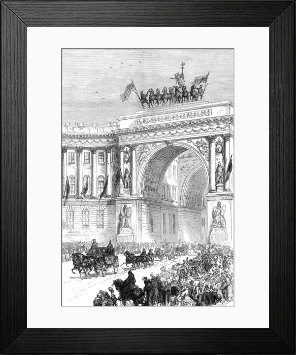 Framed Print : Arrival of the Emperor of Austria at St. Petersburg, from a sketch by our special artist, 1874. Creator: Unknown Framed Print : Arrival of the Emperor of Austria at St. Petersburg, from a sketch by our special artist, 1874. Creator: Unknown