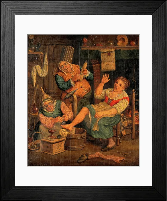 Framed Print : A woman surgeon and her assistant cupping a patient, c1690s. Creator: Unknown Framed Print : A woman surgeon and her assistant cupping a patient, c1690s. Creator: Unknown