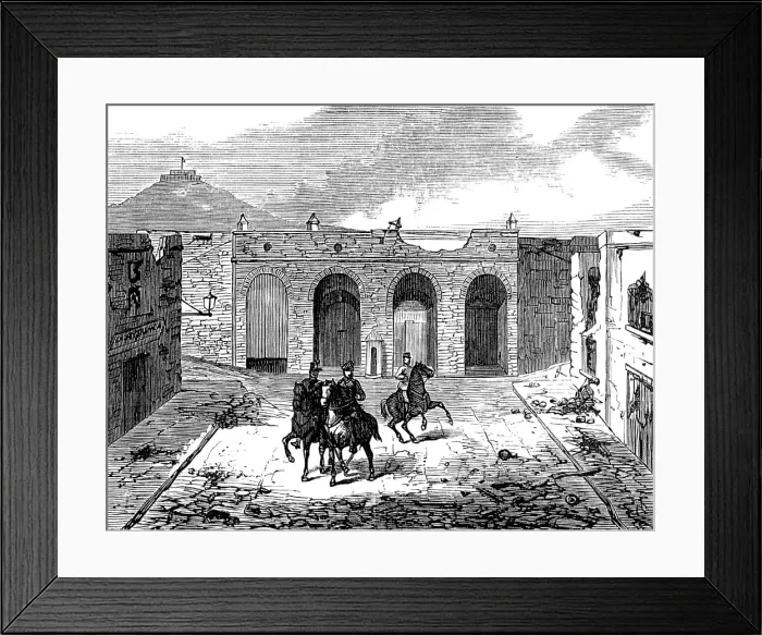 Framed Print : Sketches at Cartagena after the Siege: inside Madrid Gate, 1874. Creator: Unknown Framed Print : Sketches at Cartagena after the Siege: inside Madrid Gate, 1874. Creator: Unknown