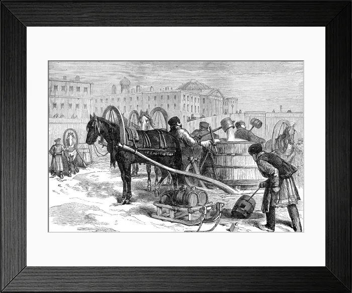 Framed Print : Taking water from the Neva at St. Petersburg - from a sketch by our special artist, 1874. Creator: Unknown Framed Print : Taking water from the Neva at St. Petersburg - from a sketch by our special artist, 1874. Creator: Unknown