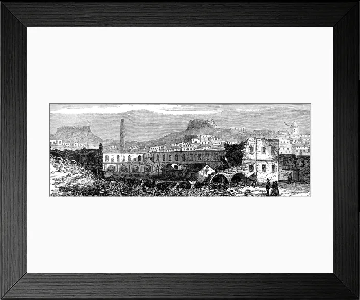 Framed Print : Sketches at Cartagena after the Siege: scene of explosion of Artillery Park, 1874. Creator: Unknown Framed Print : Sketches at Cartagena after the Siege: scene of explosion of Artillery Park, 1874. Creator: Unknown