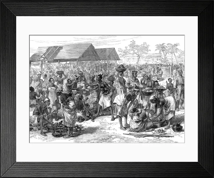 Framed Print : The Ashantee War: general market, Cape Coast Castle - from a sketch by our special artist, 1874. Creator: Unknown Framed Print : The Ashantee War: general market, Cape Coast Castle - from a sketch by our special artist, 1874. Creator: Unknown