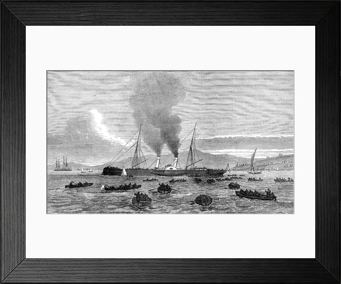 Framed Print : Arrival of despatch-boat at Lisbon with news of the Ashantee War, 1874. Creator: Unknown Framed Print : Arrival of despatch-boat at Lisbon with news of the Ashantee War, 1874. Creator: Unknown