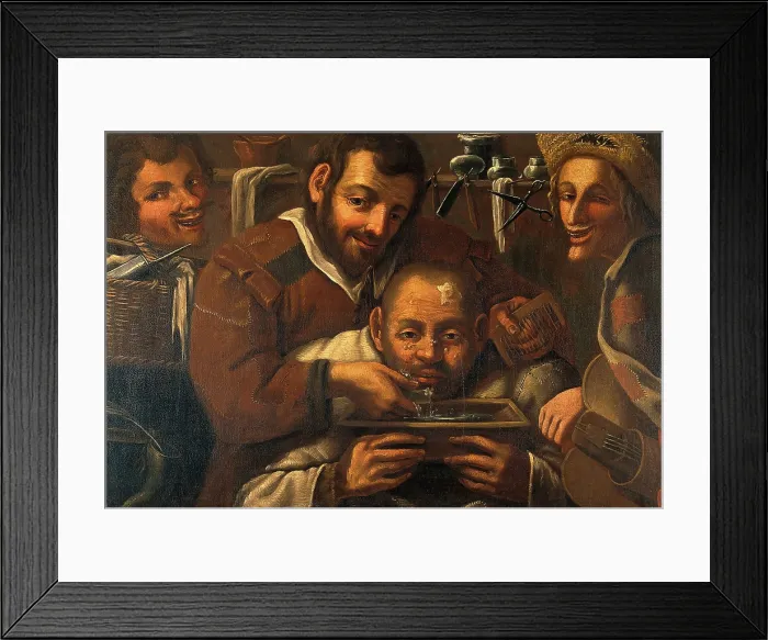 Framed Print : A barber-surgeon attending to a man's forehead, c16th century. Creator: Unknown. A barber-surgeon attending to a man's forehead, c16th century. Creator: Unknown Framed Print : A barber-surgeon attending to a man's forehead, c16th century. Creator: Unknown. A barber-surgeon attending to a man's forehead, c16th century. Creator: Unknown