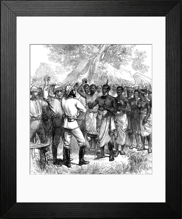 Framed Print : The Ashantee War: drinking the Queen's health in our camp, from a sketch by our special artist, 1874 Creators: Unknown, C Framed Print : The Ashantee War: drinking the Queen's health in our camp, from a sketch by our special artist, 1874 Creators: Unknown, C