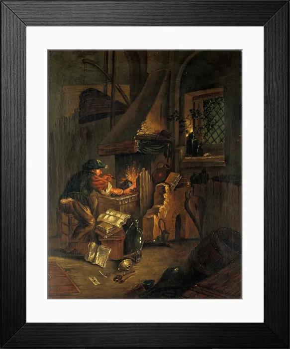 Framed Print : An alchemist in his laboratory, c1650s. Creator: Thomas Wyck Framed Print : An alchemist in his laboratory, c1650s. Creator: Thomas Wyck