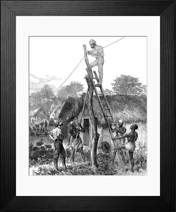Framed Print : The Ashantee War: fixing telegraph wires...sketch by our special artist, 1874. Creator: Unknown Framed Print : The Ashantee War: fixing telegraph wires...sketch by our special artist, 1874. Creator: Unknown