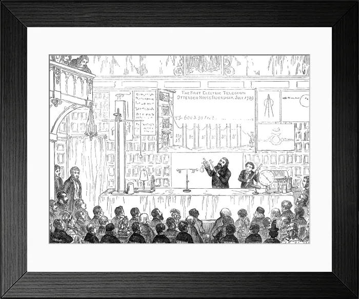 Framed Print : Lecture at the Charterhouse on Stephen Gray's discoveries in electricity, 1874. Creator: Unknown. Lecture at the Charterhouse on Stephen Gray's discoveries in electricity, 1874. Creator: Unknown Framed Print : Lecture at the Charterhouse on Stephen Gray's discoveries in electricity, 1874. Creator: Unknown. Lecture at the Charterhouse on Stephen Gray's discoveries in electricity, 1874. Creator: Unknown