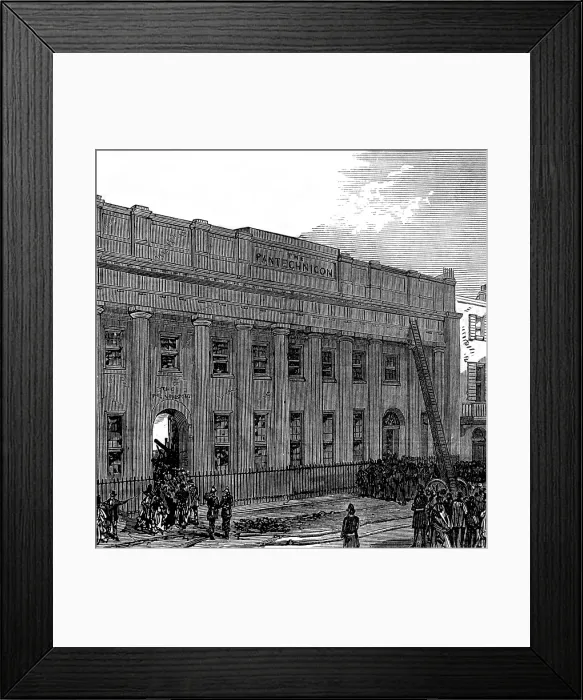 Framed Print : The Burning of the Pantechnicon: the Motcomb-Street front, 1874. Creator: Unknown Framed Print : The Burning of the Pantechnicon: the Motcomb-Street front, 1874. Creator: Unknown