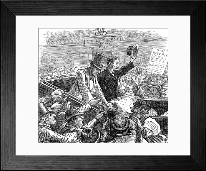 Framed Print : Metropolitan Boroughs election sketches: a popular candidate, 1874. Creator: Unknown Framed Print : Metropolitan Boroughs election sketches: a popular candidate, 1874. Creator: Unknown