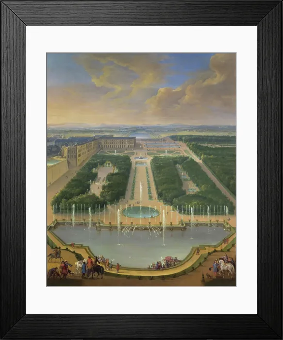 Framed Print : View of the Palace of Versailles from the Dragon Fountain and Neptune Fountain, um 1700. Creator: Martin, Jean-Baptiste (1659-1735) Framed Print : View of the Palace of Versailles from the Dragon Fountain and Neptune Fountain, um 1700. Creator: Martin, Jean-Baptiste (1659-1735)