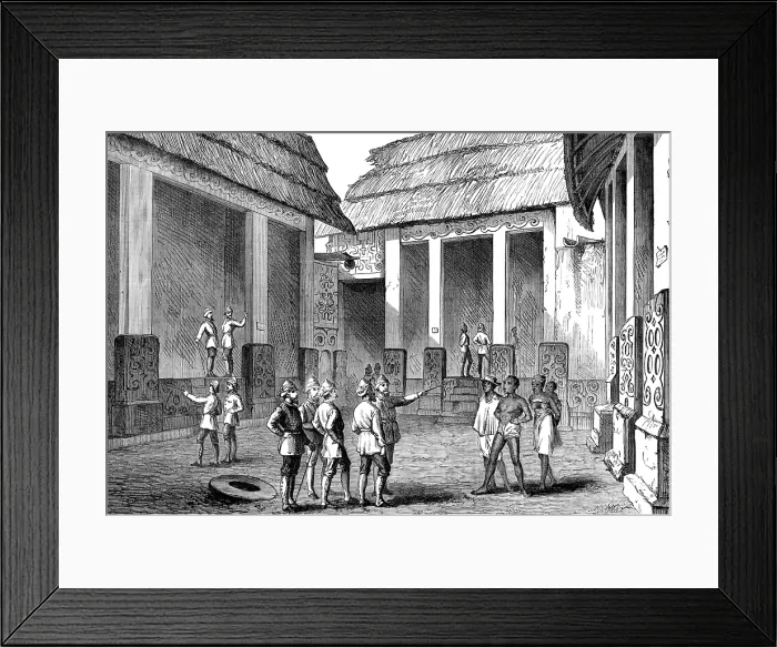 Framed Print : The Ashantee War: interior of Adansi chief's palace, Fomannah...officers selecting quarters, 1874. Creator: Unknown. The Ashantee War: interior of Adansi chief's palace, Fomannah...officers selecting quarters, 1874. Creator: Unknown