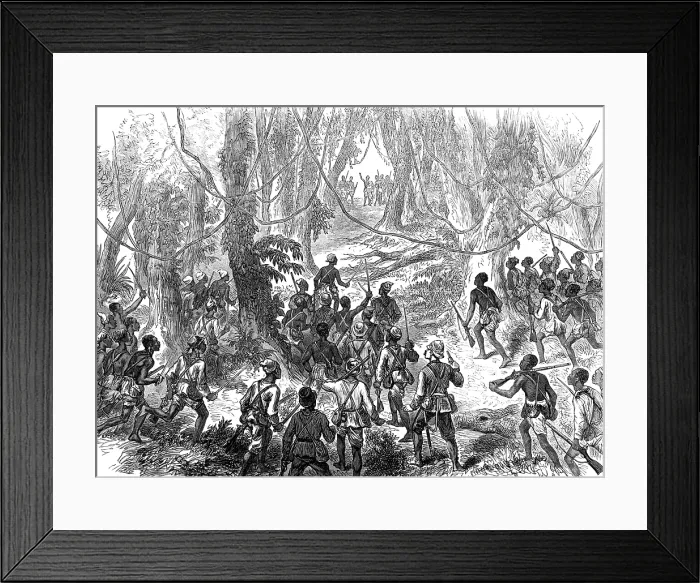 Framed Print : Lord Gifford and...scouts on the Adansi Hills warned by an Ashantee priest not to go forward, 1874. Creator: Unknown Framed Print : Lord Gifford and...scouts on the Adansi Hills warned by an Ashantee priest not to go forward, 1874. Creator: Unknown
