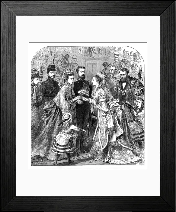 Framed Print : Arrival of the Duke and Duchess of Edinburgh at Gravesend:presenting a bouquet to the bride, 1874 Creator: Unknown Framed Print : Arrival of the Duke and Duchess of Edinburgh at Gravesend:presenting a bouquet to the bride, 1874 Creator: Unknown