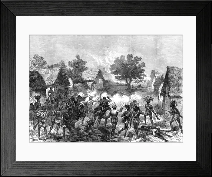 Framed Print : The Ashantee War: Lord Gifford and advance scouts storming a village...by our special artist, 1874. Creator: Unknown Framed Print : The Ashantee War: Lord Gifford and advance scouts storming a village...by our special artist, 1874. Creator: Unknown