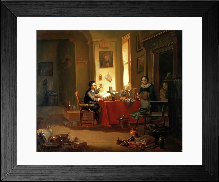 Framed Print : A physician examining a urine-flask, c1740s. Creator: Justus Juncker Framed Print : A physician examining a urine-flask, c1740s. Creator: Justus Juncker