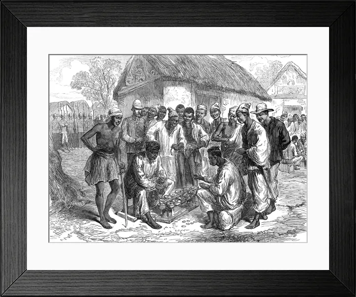 Framed Print : Sketches of the Ashantee War by our special artist: native soldiers playing at Warry, 1874. Creator: Unknown Framed Print : Sketches of the Ashantee War by our special artist: native soldiers playing at Warry, 1874. Creator: Unknown