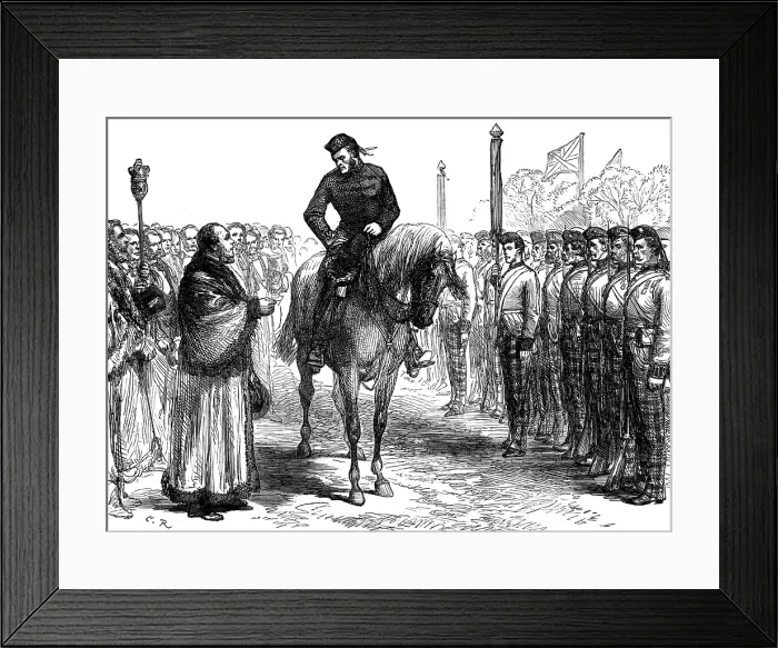 Framed Print : troops from the Ashantee War: the Mayor of Portsmouth congratulating the 42nd Highlanders, 1874. Creator: Unknown Framed Print : troops from the Ashantee War: the Mayor of Portsmouth congratulating the 42nd Highlanders, 1874. Creator: Unknown