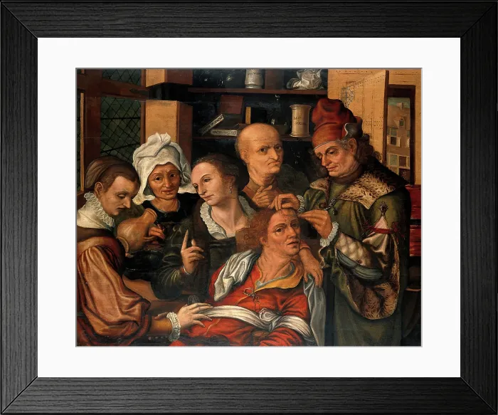 Framed Print : A surgeon extracting the stone of folly, 1561. Creator: Pieter Huys Framed Print : A surgeon extracting the stone of folly, 1561. Creator: Pieter Huys