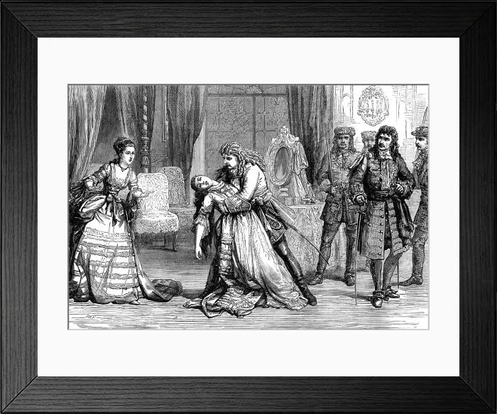 Framed Print : Scene from the new play, Clancarty, at the Olympic Theatre, 1874. Creator: Unknown Framed Print : Scene from the new play, Clancarty, at the Olympic Theatre, 1874. Creator: Unknown