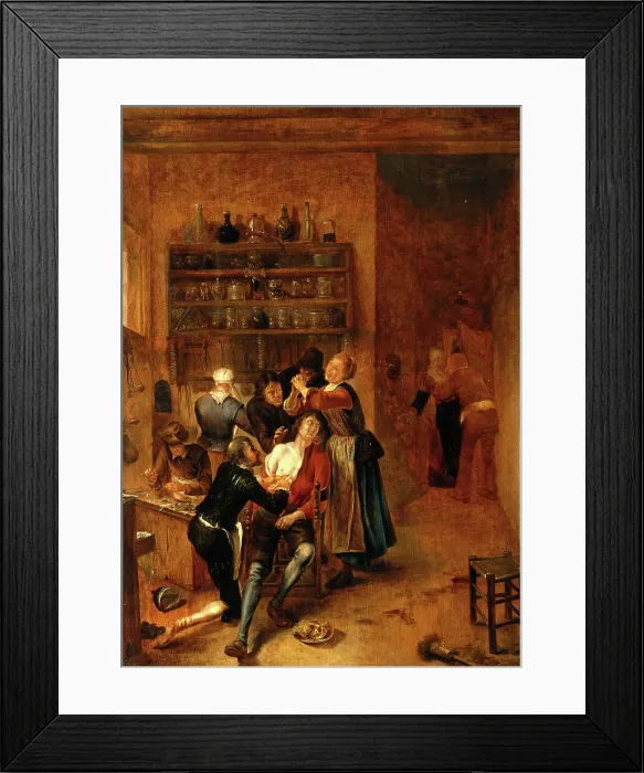 Framed Print : Interior with a surgeon attending to a chest wound, c1670s. Creator: Gerrit Lundens Framed Print : Interior with a surgeon attending to a chest wound, c1670s. Creator: Gerrit Lundens