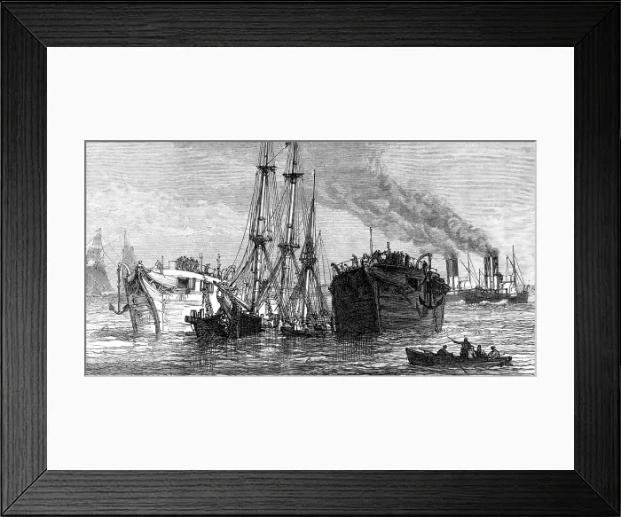 Framed Print : Raising a sunken Indiaman in the Thames, near Gravesend, 1874. Creator: Unknown Framed Print : Raising a sunken Indiaman in the Thames, near Gravesend, 1874. Creator: Unknown