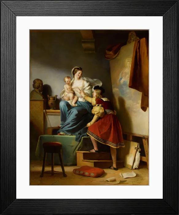 Framed Print : Raphael Adjusting his Model's Pose for his Painting of the Virgin and Child, c1820. Creator: Fragonard, Alexandre-Evariste (1780-1850). Raphael Adjusting his Model's Pose for his Painting of the Virgin and Child, c1820 Framed Print : Raphael Adjusting his Model's Pose for his Painting of the Virgin and Child, c1820. Creator: Fragonard, Alexandre-Evariste (1780-1850). Raphael Adjusting his Model's Pose for his Painting of the Virgin and Child, c1820