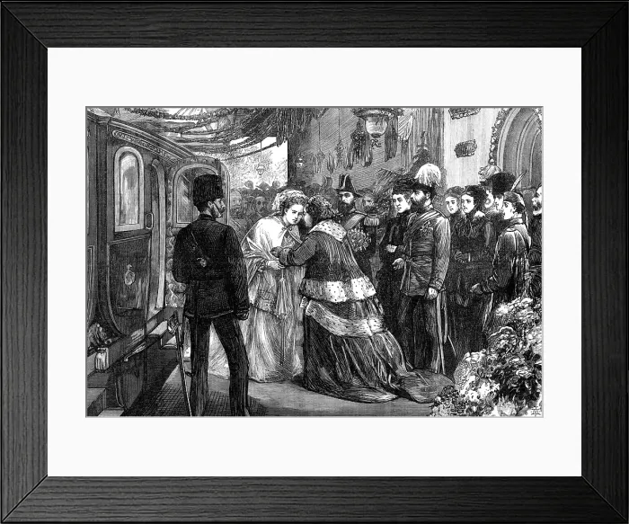 Framed Print : The Queen meeting the Duke and Duchess of Edinburgh at Windsor Railway Station, 1874. Creator: Unknown Framed Print : The Queen meeting the Duke and Duchess of Edinburgh at Windsor Railway Station, 1874. Creator: Unknown