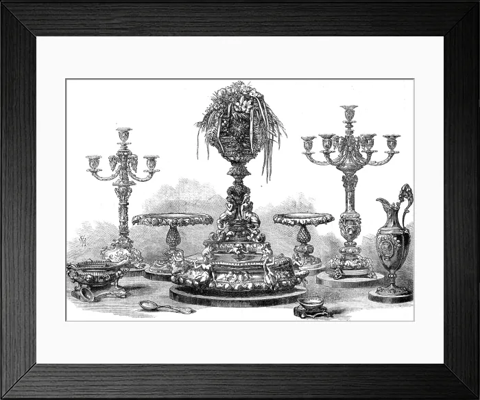 Framed Print : Gold plate presented by...the Royal Navy and Marines to the Duke and Duchess of Edinburgh, 1874. Creator: Unknown Framed Print : Gold plate presented by...the Royal Navy and Marines to the Duke and Duchess of Edinburgh, 1874. Creator: Unknown