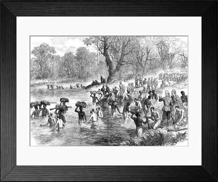 Framed Print : The Ashantee War - the return from Coomassie: crossing a river...sketch by our special artist, 1874. Creator: Unknown Framed Print : The Ashantee War - the return from Coomassie: crossing a river...sketch by our special artist, 1874. Creator: Unknown