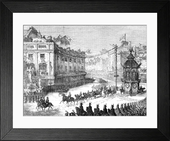 Framed Print : The Royal Entry into London: the procession in Oxford-Circus, 1874. Creator: Unknown Framed Print : The Royal Entry into London: the procession in Oxford-Circus, 1874. Creator: Unknown