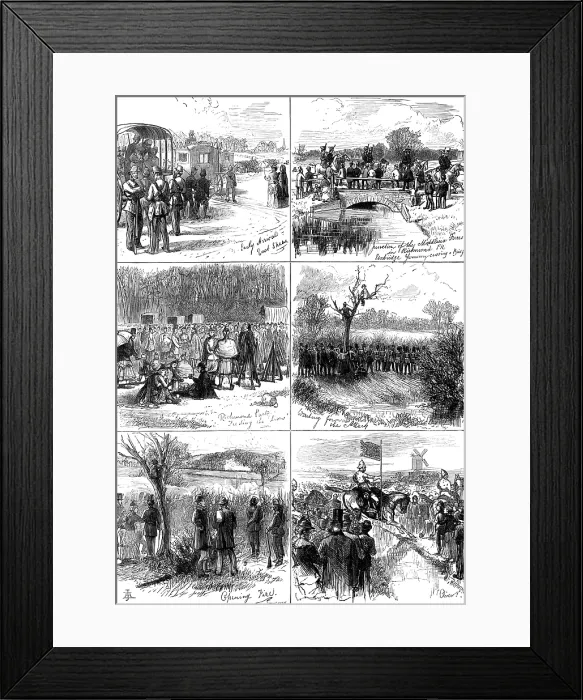 Framed Print : Sketches at the Volunteer Sham-Fight on Easter Monday, 1874. Creator: Unknown Framed Print : Sketches at the Volunteer Sham-Fight on Easter Monday, 1874. Creator: Unknown