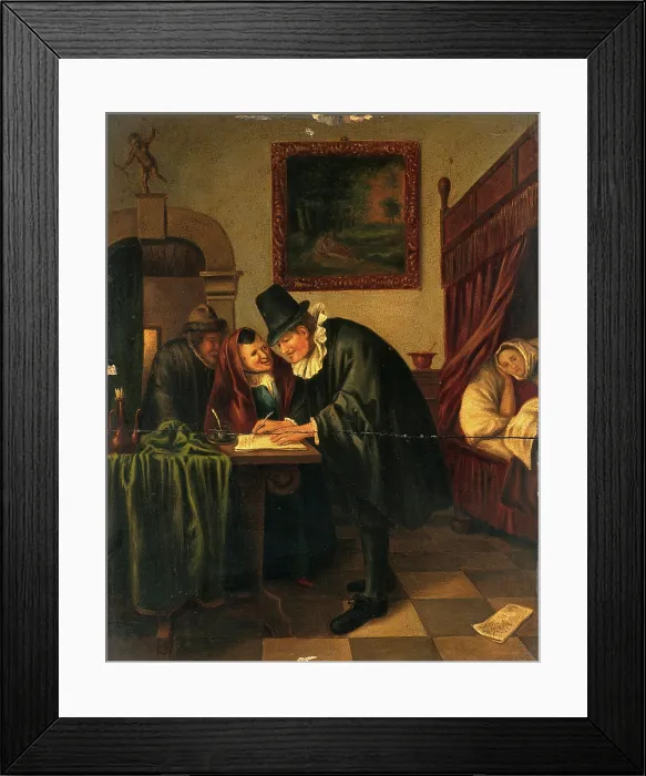 Framed Print : A physician writing a prescription for a sick young woman, c1650s. Creator: Unknown Framed Print : A physician writing a prescription for a sick young woman, c1650s. Creator: Unknown