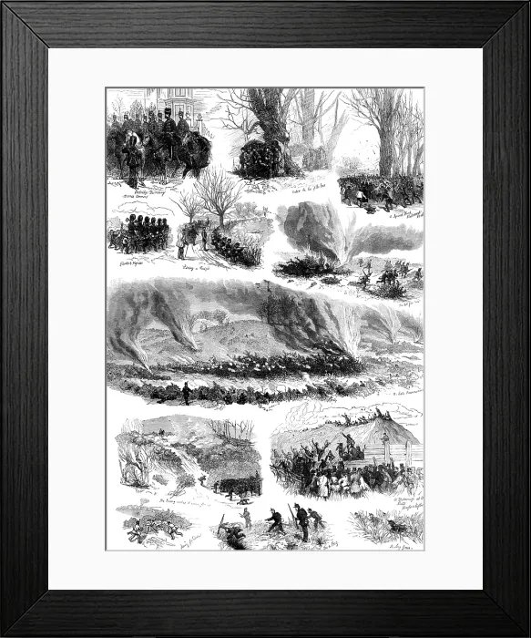 Framed Print : Sketches at the Volunteer Sham-Fight on Easter Monday, 1874. Creator: Unknown Framed Print : Sketches at the Volunteer Sham-Fight on Easter Monday, 1874. Creator: Unknown