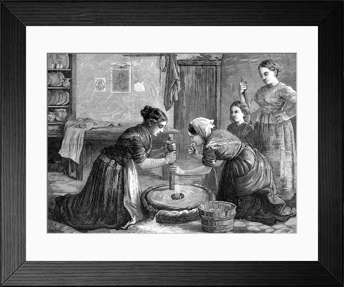 Framed Print : Women grinding corn in Ireland, 1874. Creator: Unknown Framed Print : Women grinding corn in Ireland, 1874. Creator: Unknown