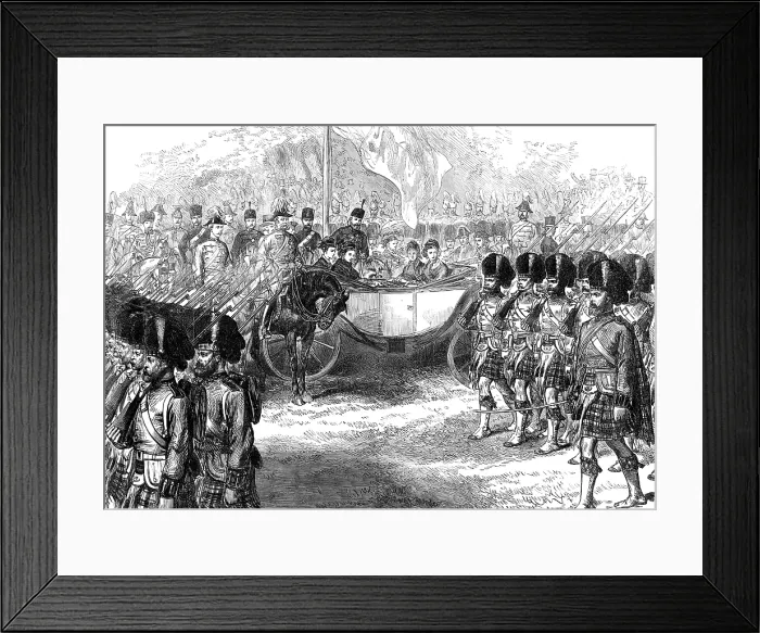Framed Print : Review at Windsor of troops from the Ashantee War:42nd Highlanders marching past the Queen, 1874. Creator: Unknown Framed Print : Review at Windsor of troops from the Ashantee War:42nd Highlanders marching past the Queen, 1874. Creator: Unknown