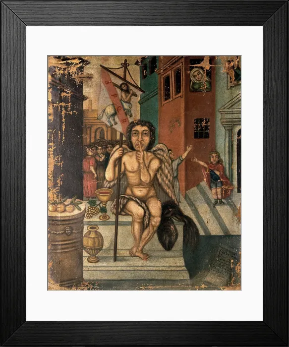 Framed Print : The child Papirius saluting Harpocrates as god of silence, c17th century. Creator: Unknown Framed Print : The child Papirius saluting Harpocrates as god of silence, c17th century. Creator: Unknown