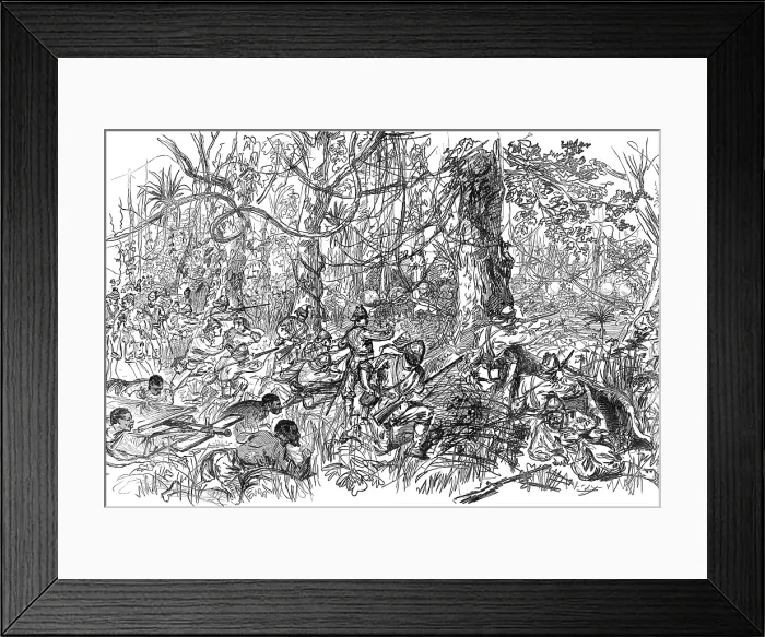 Framed Print : The Ashantee War: advancing on Coomassie, facsimile of a sketch by our special artist, 1874. Creator: Unknown Framed Print : The Ashantee War: advancing on Coomassie, facsimile of a sketch by our special artist, 1874. Creator: Unknown