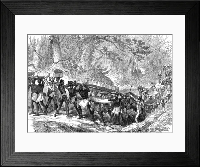 Framed Print : The Ashantee War: convoy of sick and wounded crossing a river on the road from Coomassie... 1874. Creator: Unknown Framed Print : The Ashantee War: convoy of sick and wounded crossing a river on the road from Coomassie... 1874. Creator: Unknown
