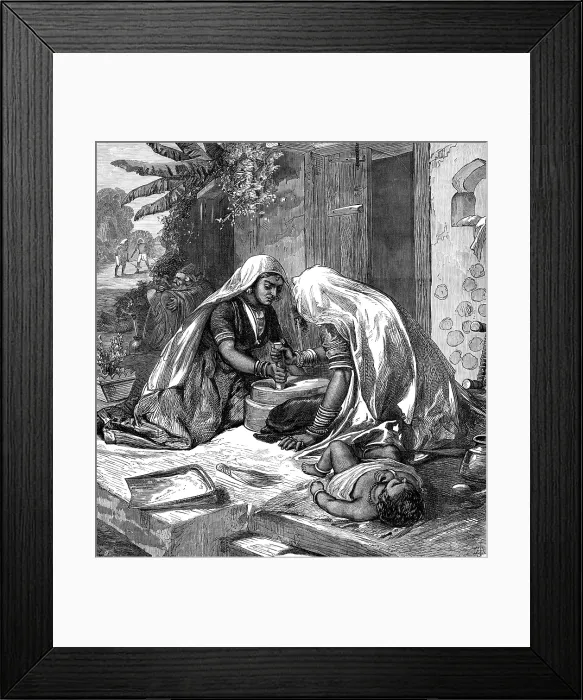 Framed Print : The Famine in India: women grinding corn, 1874. Creator: Unknown Framed Print : The Famine in India: women grinding corn, 1874. Creator: Unknown