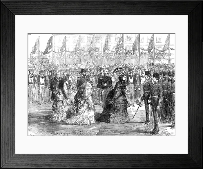 Framed Print : The Queen at Portsmouth inspecting the Naval Brigade of the Ashantee War, 1874. Creator: Unknown Framed Print : The Queen at Portsmouth inspecting the Naval Brigade of the Ashantee War, 1874. Creator: Unknown