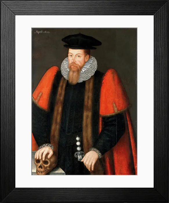 Framed Print : A man holding a skull, 1615. Creator: Unknown Framed Print : A man holding a skull, 1615. Creator: Unknown