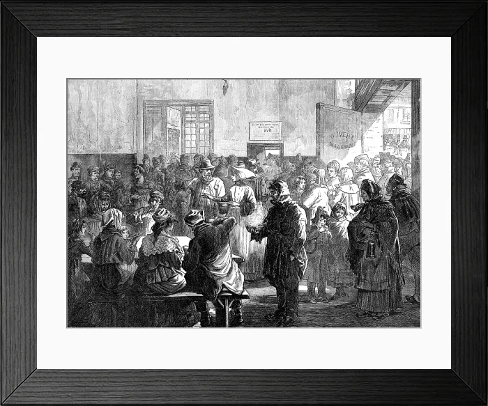 Framed Print : The Distress in Paris: giving soup to the poor at the charity kitchen, rue de Sevres, 1874. Creator: Jenkin Framed Print : The Distress in Paris: giving soup to the poor at the charity kitchen, rue de Sevres, 1874. Creator: Jenkin