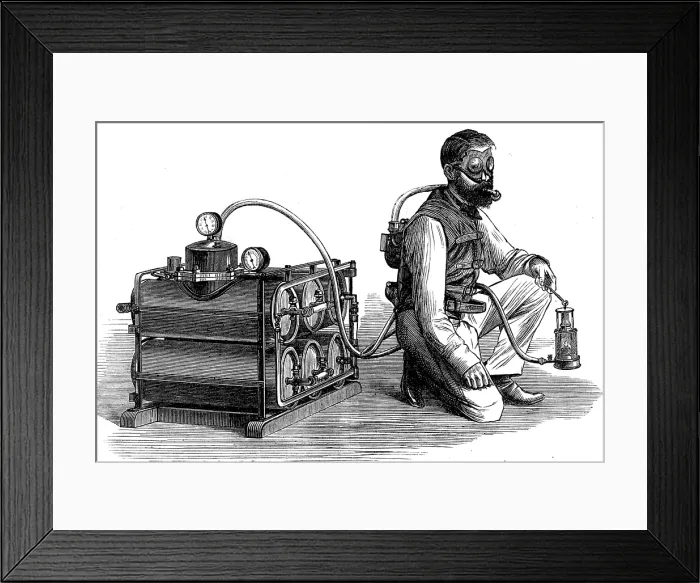 Framed Print : The Aerophobe, for exploring dangerous mines, 1874. Creator: Unknown Framed Print : The Aerophobe, for exploring dangerous mines, 1874. Creator: Unknown