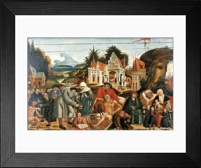 Framed Print : Works of mercy with Dives and Lazarus, c1550. Creator: Unknown Framed Print : Works of mercy with Dives and Lazarus, c1550. Creator: Unknown