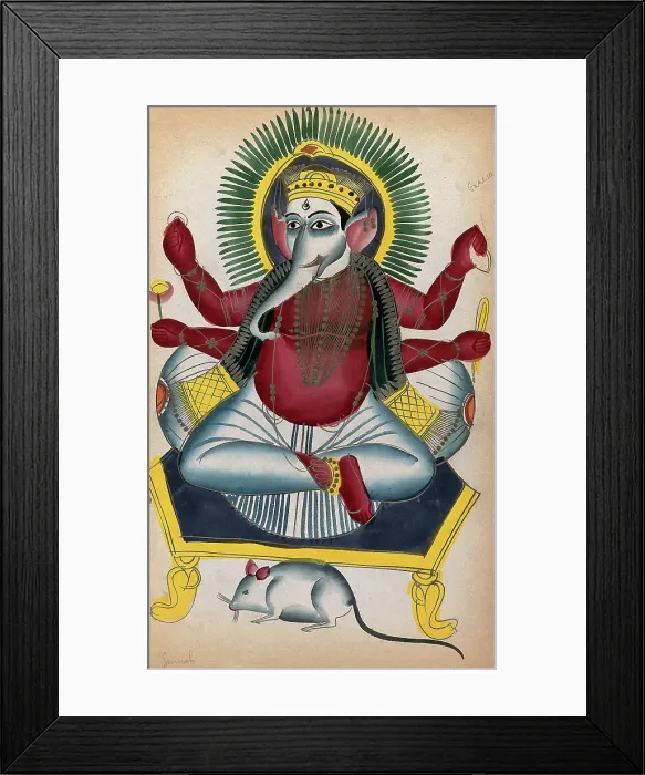 Framed Print : Ganesha enthroned holding his symbols with his rat. Creator: Unknown Framed Print : Ganesha enthroned holding his symbols with his rat. Creator: Unknown