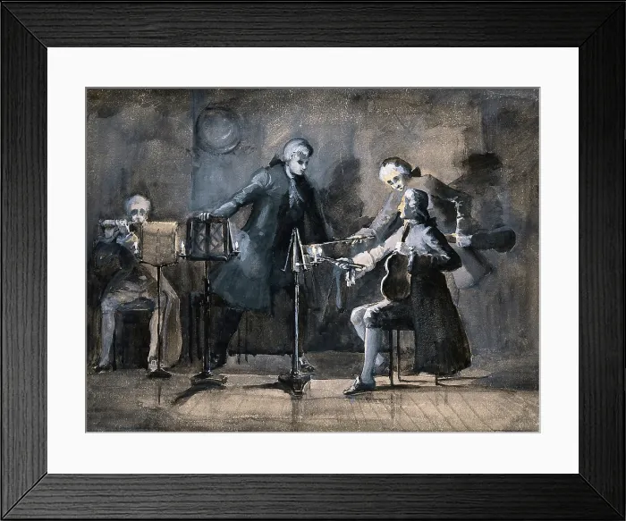 Framed Print : A quartet of musicians tuning up; two violinists point to their scores with their bows. Creator: Unknown Framed Print : A quartet of musicians tuning up; two violinists point to their scores with their bows. Creator: Unknown