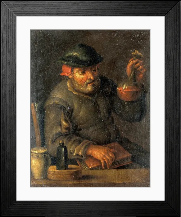 Framed Print : A physician (?) examining a urine-flask, c16th century. Creator: Unknown Framed Print : A physician (?) examining a urine-flask, c16th century. Creator: Unknown