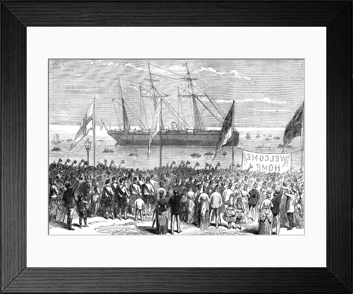 Framed Print : Return of the troops from the Ashantee War: arrival of the...42nd - the first note of welcome, 1874. Creator: Unknown Framed Print : Return of the troops from the Ashantee War: arrival of the...42nd - the first note of welcome, 1874. Creator: Unknown